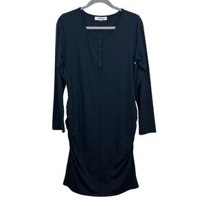Angel Maternity Shift Dress Button Long Sleeves Ruched Sides Lined Black WomenL*